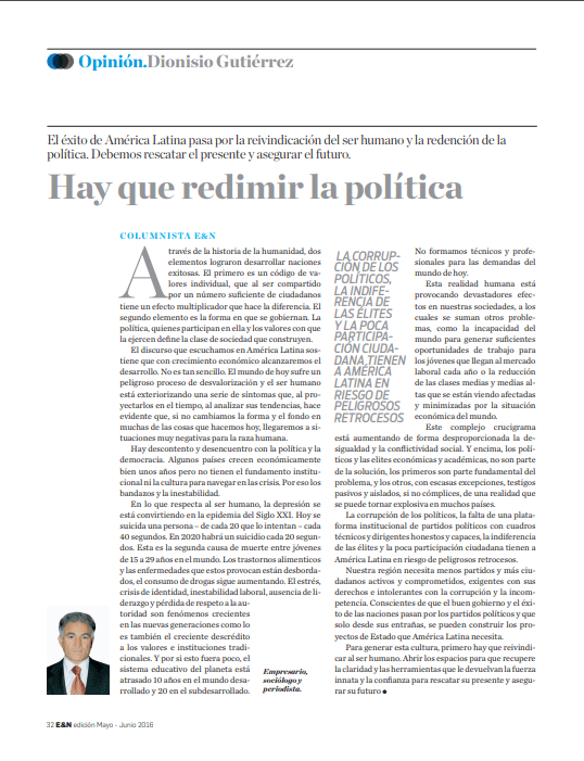 Hay que redimir la política