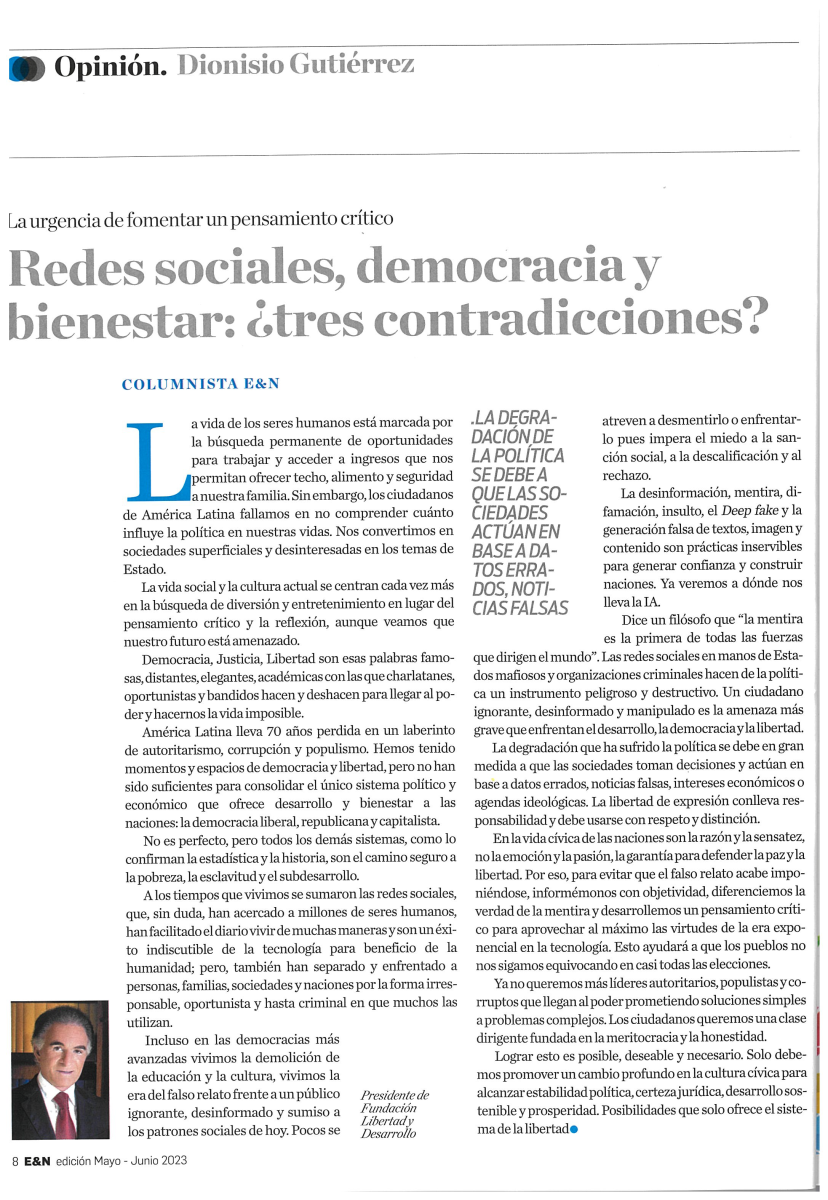 Las redes sociales, la democracia y el bienestar: ¿tres contradicciones? 